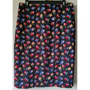 Philosophy Women's Black Floral Pencil Skirt Elastic Waist Back Zipper Size 12
